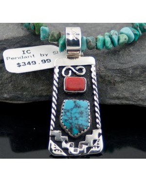Handmade Mountain Certified Authentic Navajo Native .925 Sterling Silver Turquoise and Coral Native American Necklace 390566953327