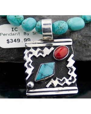 Handmade Mountain Certified Authentic Navajo Native .925 Sterling Silver Turquoise and Coral Native American Necklace 390568476851