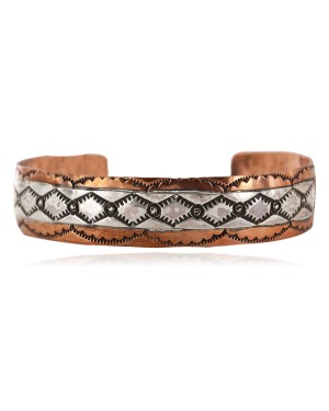 Handmade Mountain Certified Authentic Roanhorse Navajo Pure .925 Sterling Silver Copper Native American Bracelet 12770-2-0