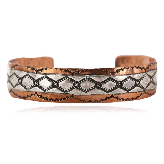 Handmade Mountain Certified Authentic Roanhorse Navajo Pure .925 Sterling Silver Copper Native American Bracelet 12770-2-0