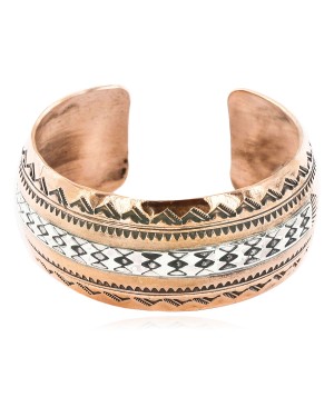 Handmade Mountain Feather Certified Authentic Navajo Pure .925 Sterling Silver and Copper Native American Bracelet 12843-6