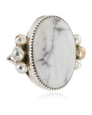 Handmade Navajo Silver Certified Authentic White Howlite Native American Ring  17025-3