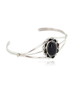Handmade Navajo Certified Authentic .925 Sterling Silver Natural Black Onyx Native American Bracelet 13108-4
