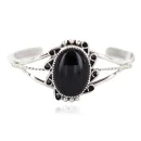 Handmade Navajo Black Onyx .925 Sterling Silver Bracelet 18197-2