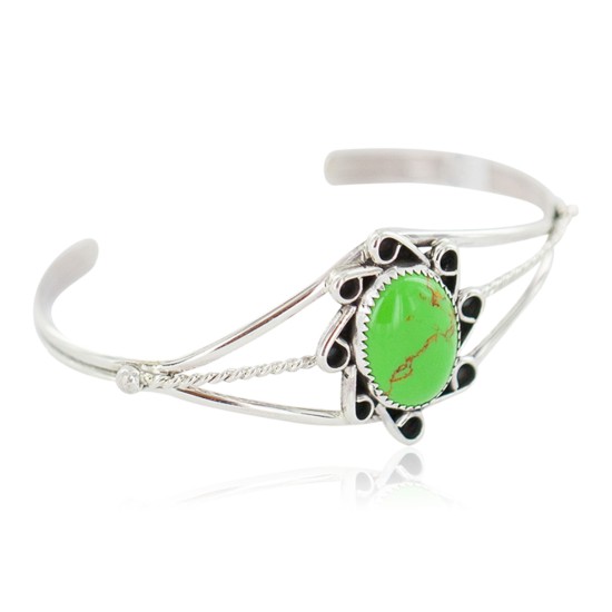 Handmade Navajo Certified Authentic .925 Sterling Silver Natural Gaspeite Native American Bracelet 13108-2