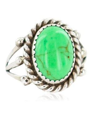 Handmade Navajo Certified Authentic .925 Sterling Silver Natural Gaspeite Native American Ring Size 9 13106-1