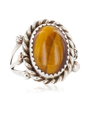Handmade Navajo Certified Authentic .925 Sterling Silver Natural Tigers Eye Native American Ring Size 7 13106-4