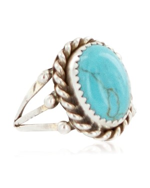 Handmade Navajo Certified Authentic .925 Sterling Silver Natural Turquoise Native American Ring Size 7 1/2 13106-2