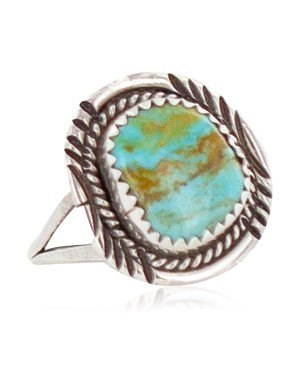 Handmade Navajo Certified Authentic .925 Sterling Silver Natural Turquoise Native American Ring Size 8 1/2 13106-3