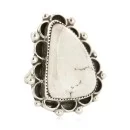 Handmade Navajo Silver White Buffalo Native American Ring 17023-4