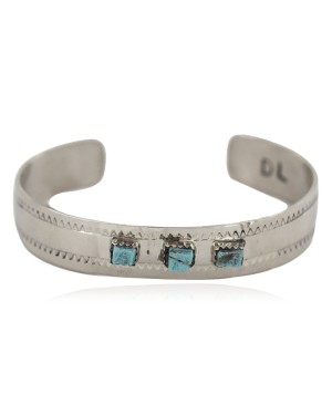 Handmade Navajo Certified Authentic Natural Turquoise Native American Nickel Bracelet 13141-8