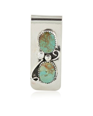 Handmade Navajo Certified Authentic Nickel and .925 Sterling Silver Natural Turquoise Native American Money Clip 10530-4