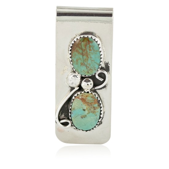 Handmade Navajo Certified Authentic Nickel and .925 Sterling Silver Natural Turquoise Native American Money Clip 10530-4