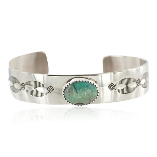 Handmade Navajo Certified Authentic Nickel Natural Turquoise Native American Bracelet 13019-5