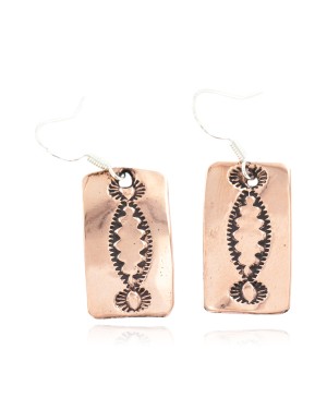 Handmade Navajo Certified Authentic Pure Copper Dangle Native American Earrings 18165