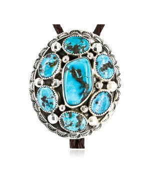 Handmade Nuggets Certified Authentic Navajo .925 Sterling Silver Natural Turquoise Native American Bolo Tie  1205