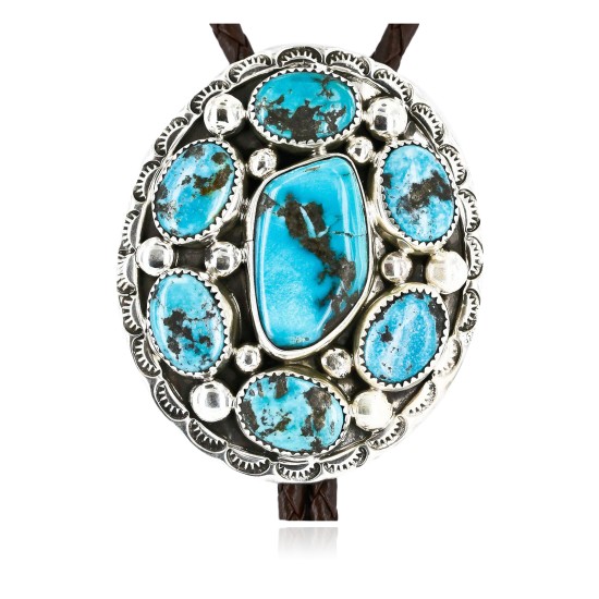 Handmade Nuggets Certified Authentic Navajo .925 Sterling Silver Natural Turquoise Native American Bolo Tie  1205