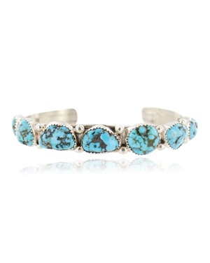 Handmade Nuggets Certified Authentic Navajo .925 Sterling Silver Natural Turquoise Native American Bracelet 12898