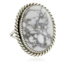 Handmade Oval Navajo .925 Sterling Silver White Howlite Native American Ring 17025-4