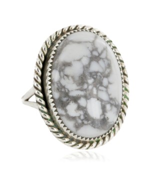 Handmade Oval Navajo .925 Sterling Silver Certified Authentic White Howlite Native American Ring  17025-4