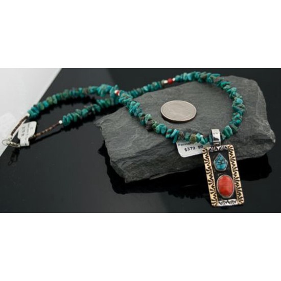 Handmade RARE Certified Authentic Navajo .925 Sterling Silver 12kt Gold Filled Spiny Oyster and Turquoise Native American Necklace 390578017477