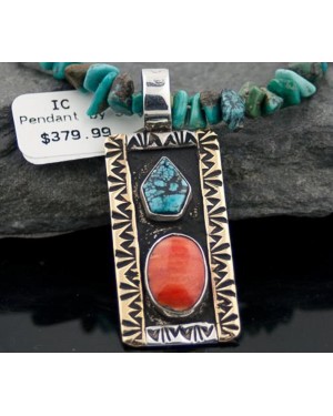 Handmade RARE Certified Authentic Navajo .925 Sterling Silver 12kt Gold Filled Spiny Oyster and Turquoise Native American Necklace 390578017477