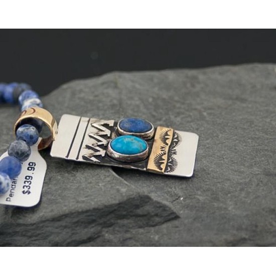 Handmade RARE Certified Authentic Navajo .925 Sterling Silver 12kt Gold Filled Turquoise and LAPIS Native American Necklace 370801544076