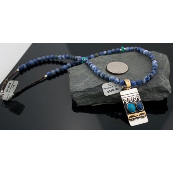 Handmade RARE Certified Authentic Navajo .925 Sterling Silver 12kt Gold Filled Turquoise and LAPIS Native American Necklace 370801544076