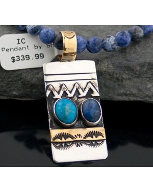 Handmade RARE Certified Authentic Navajo .925 Sterling Silver 12kt Gold Filled Turquoise and LAPIS Native American Necklace 370801544076