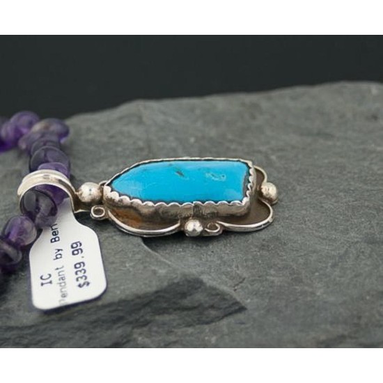 Handmade RARE Certified Authentic Navajo Native .925 Sterling Silver Turquoise and Amethyst Native American Necklace 390574579649