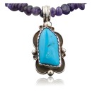 Handmade RARE Navajo Native .925 Sterling Silver Turquoise and Amethyst Native American Necklace 390574579649