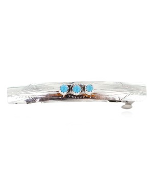 Handmade Silver Certified Authentic Navajo Natural Turquoise Native American Hair Barrette 10346-7
