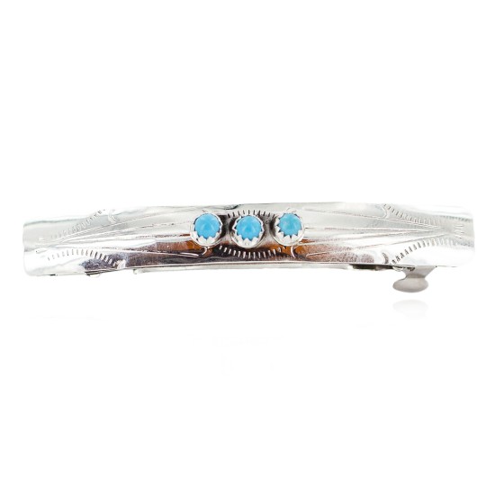 Handmade Silver Certified Authentic Navajo Natural Turquoise Native American Hair Barrette 10346-7