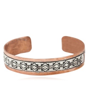 Handmade Sun Certified Authentic Navajo Pure .925 Sterling Silver Copper Native American Bracelet 12809-6