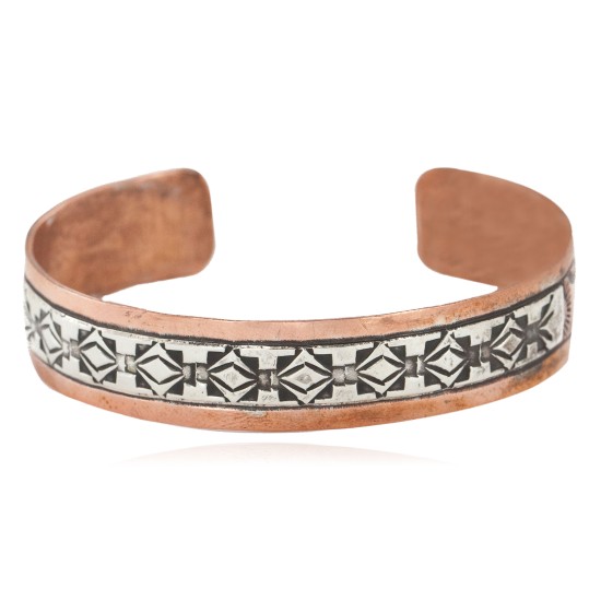 Handmade Sun Certified Authentic Navajo Pure .925 Sterling Silver Copper Native American Bracelet 12809-6