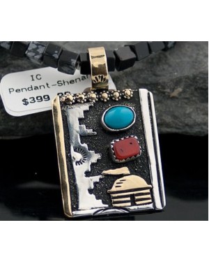 Handmade Village Certified Authentic Navajo .925 Sterling Silver 12kt Gold Filled Turquoise and Coral Native American Necklace 370809820208