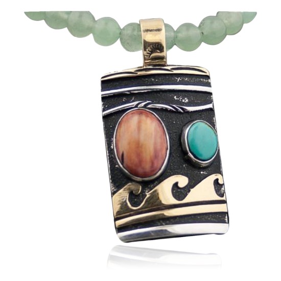 Handmade Wave Certified Authentic Navajo .925 Sterling Silver 12kt Gold Filled Turquoise Native American Necklace 390587164740