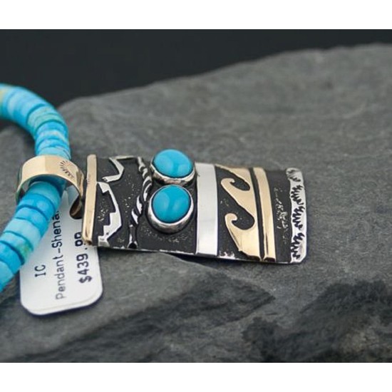 Handmade Wave Certified Authentic Navajo .925 Sterling Silver and 12kt Gold Filled Natural Turquoise Native American Necklace 390589037477