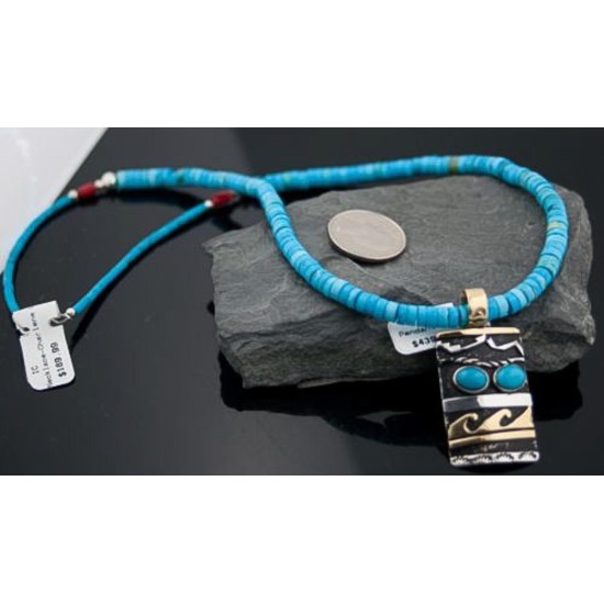 Handmade Wave Certified Authentic Navajo .925 Sterling Silver and 12kt Gold Filled Natural Turquoise Native American Necklace 390589037477