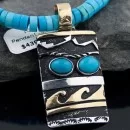 Handmade Wave Navajo .925 Sterling Silver and 12kt Gold Filled Natural Turquoise Native American Necklace 390589037477