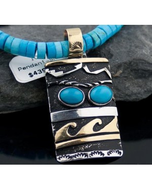Handmade Wave Certified Authentic Navajo .925 Sterling Silver and 12kt Gold Filled Natural Turquoise Native American Necklace 390589037477