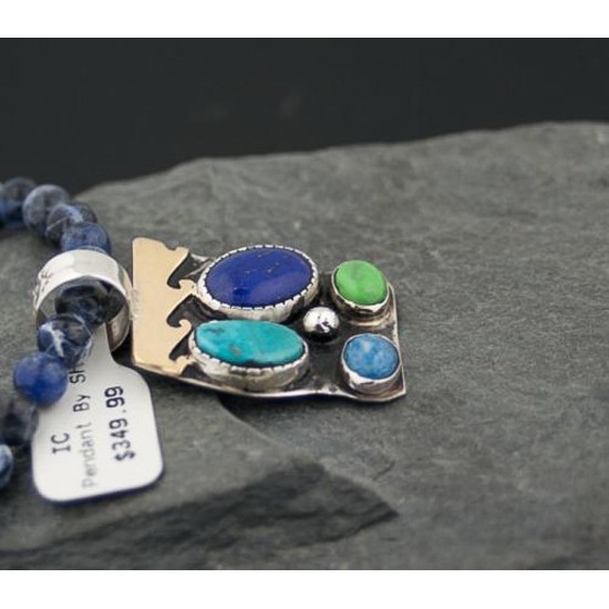 Handmade Wave Certified Authentic Navajo Native .925 Sterling Silver 12kt Gold Filled Turquoise and LAPIS Native American Necklace 370787971060