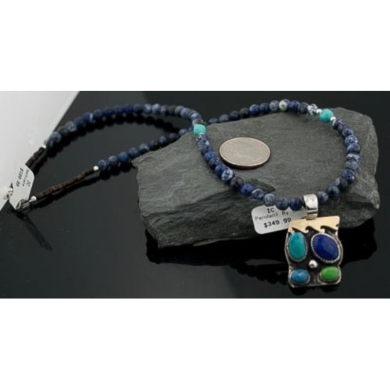 Handmade Wave Certified Authentic Navajo Native .925 Sterling Silver 12kt Gold Filled Turquoise and LAPIS Native American Necklace 370787971060
