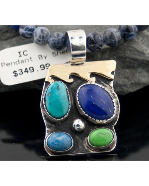 Handmade Wave Certified Authentic Navajo Native .925 Sterling Silver 12kt Gold Filled Turquoise and LAPIS Native American Necklace 370787971060