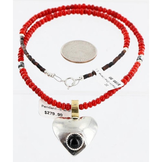 12kt Gold Filled and .925 Sterling Silver HANDMADE Certified Authentic BEGAY Navajo Turquoise and Coral Native American Necklace 390890158937