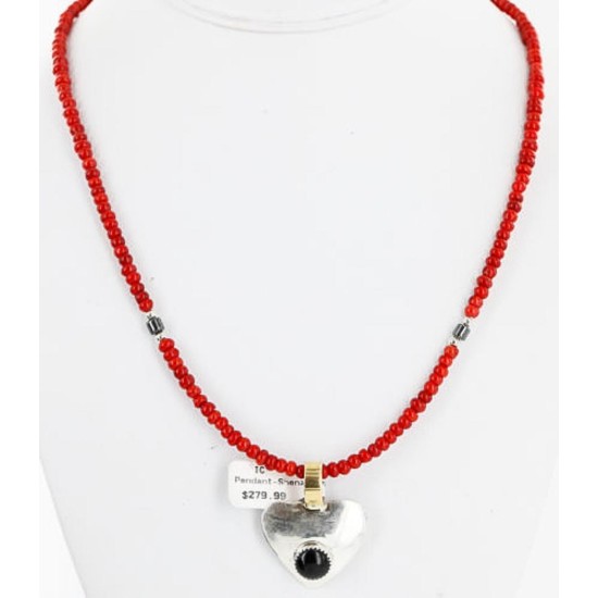 12kt Gold Filled and .925 Sterling Silver HANDMADE Certified Authentic BEGAY Navajo Turquoise and Coral Native American Necklace 390890158937