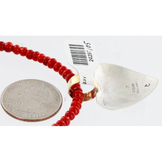 12kt Gold Filled and .925 Sterling Silver HANDMADE Certified Authentic BEGAY Navajo Turquoise and Coral Native American Necklace 390890158937