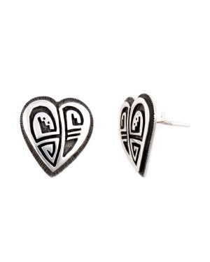 Heart .925 Sterling Silver Certified Authentic Handmade Hopi Native American Earrings  27255