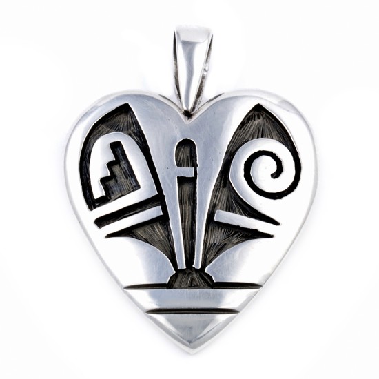Heart .925 Sterling Silver Certified Authentic Handmade Hopi Native American Pendant  24542