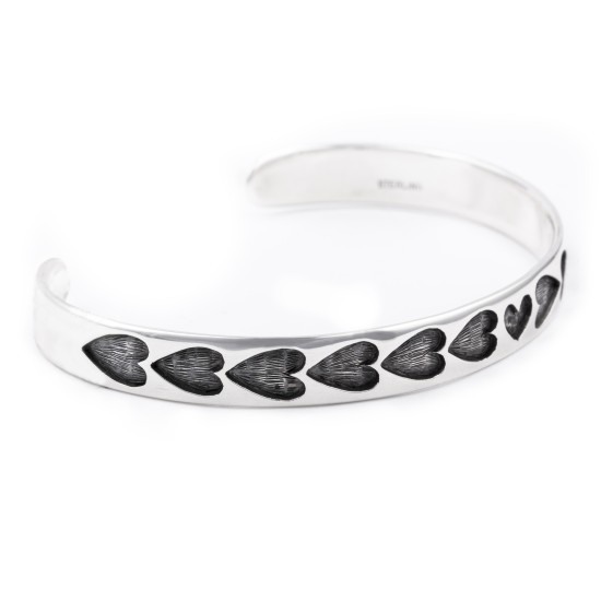 Heart .925 Sterling Silver Certified Authentic Handmade Hopi Overlay Native American Bracelet 13219-3